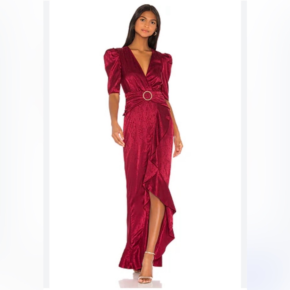 Song of Style Edwin Maxi puff sleeve Dress in Cranberry Red Sz S NWT $278